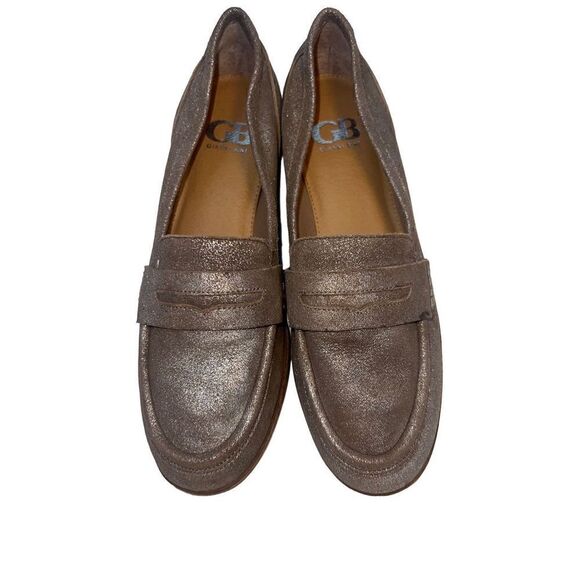 Gianni Bini Gold Taupe Suede Metallic Shimmer Penny Loafer Flat Women's Size - Picture 5 of 13